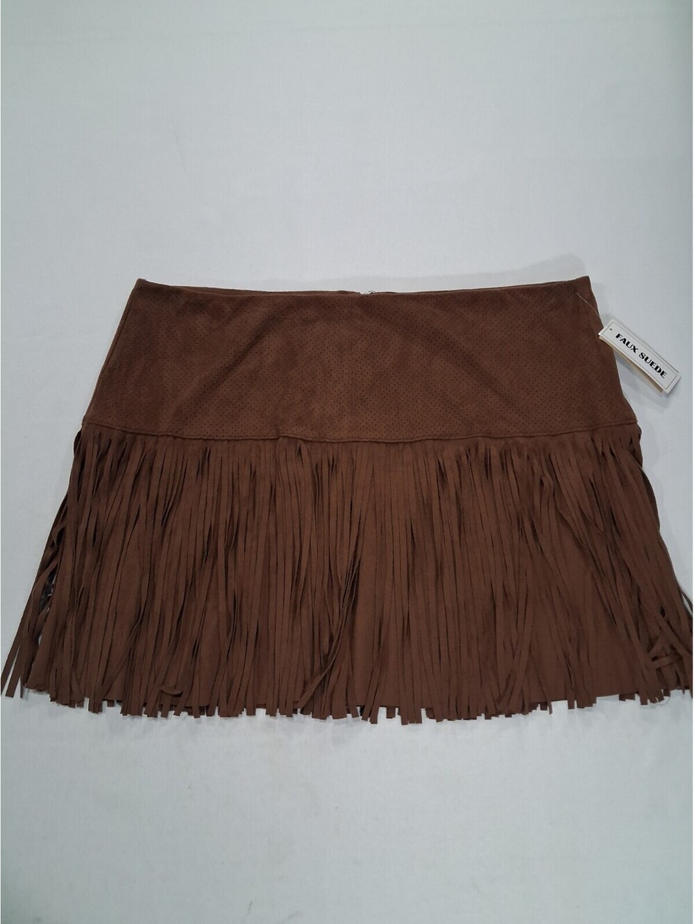 American Rag Cie Brown Faux Suede Fringe Western Boho Mini Skirt Size 15 (36×16)